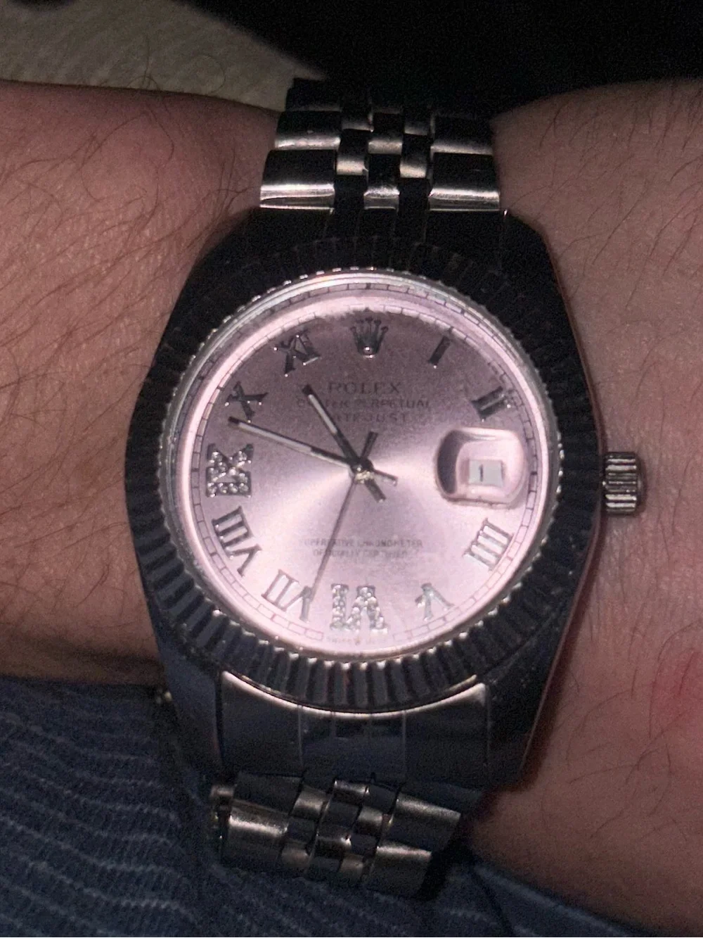 Men's Stainless Steel Wristwatch with Pink Dial
